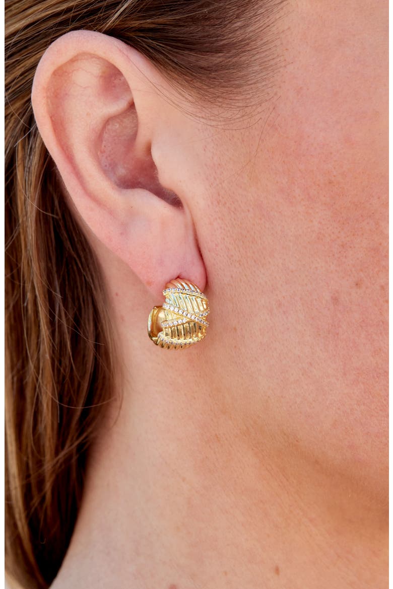Cubic Zirconia Ribbed Chunky Hoop Earrings, Alternate, color, GOLD