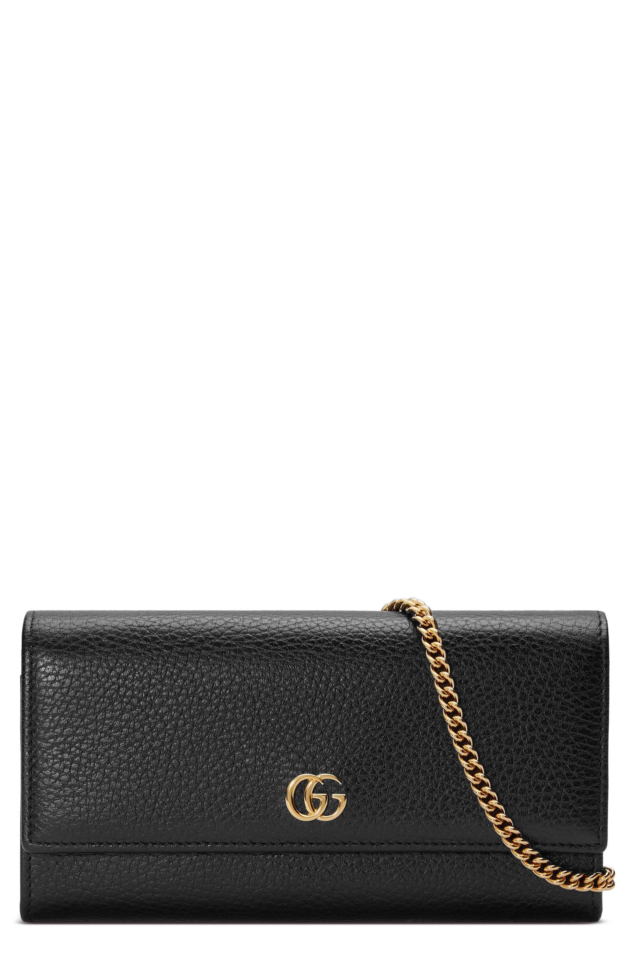 Petite Leather Continental Wallet on a Chain, Main, color, NERO