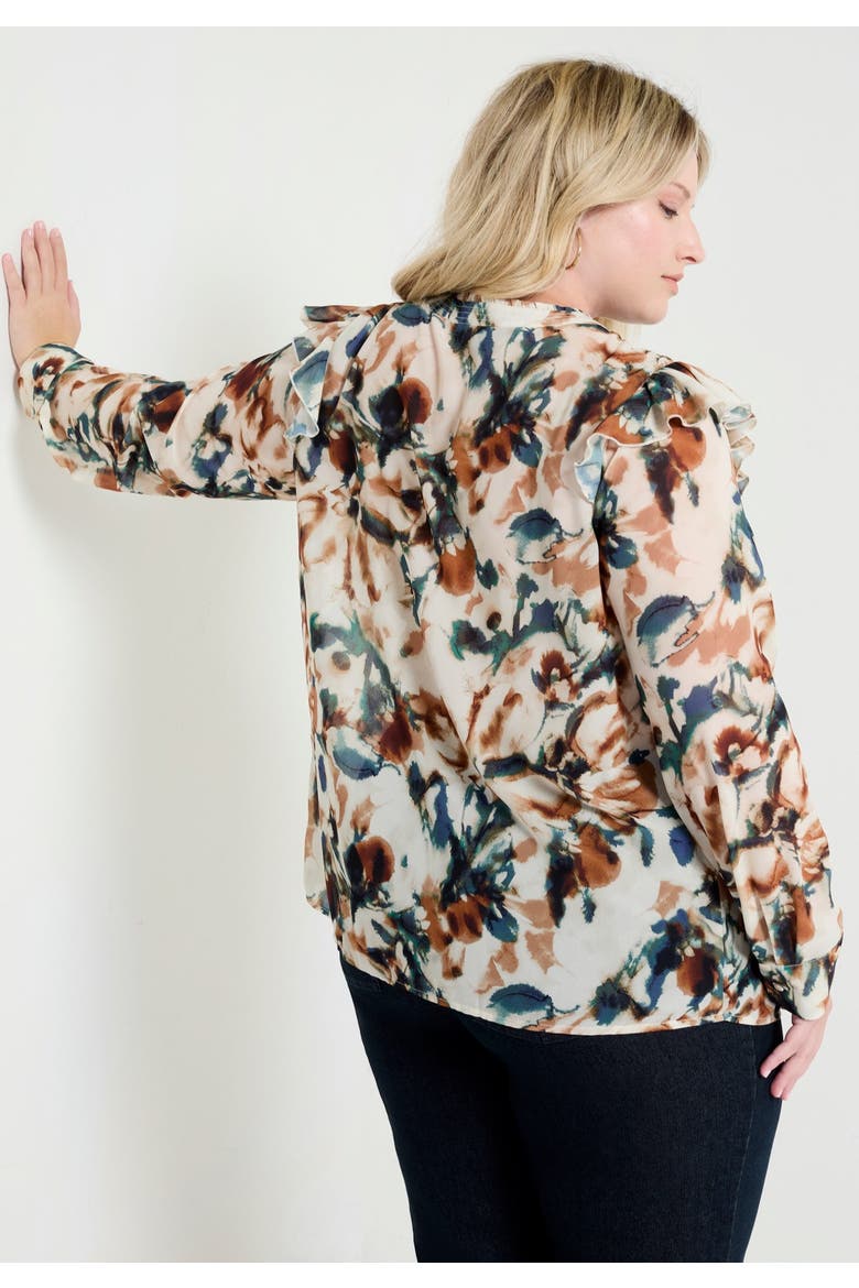 Ruffle Button-Down Blouse, Alternate, color, WATERCOLOR FLORAL