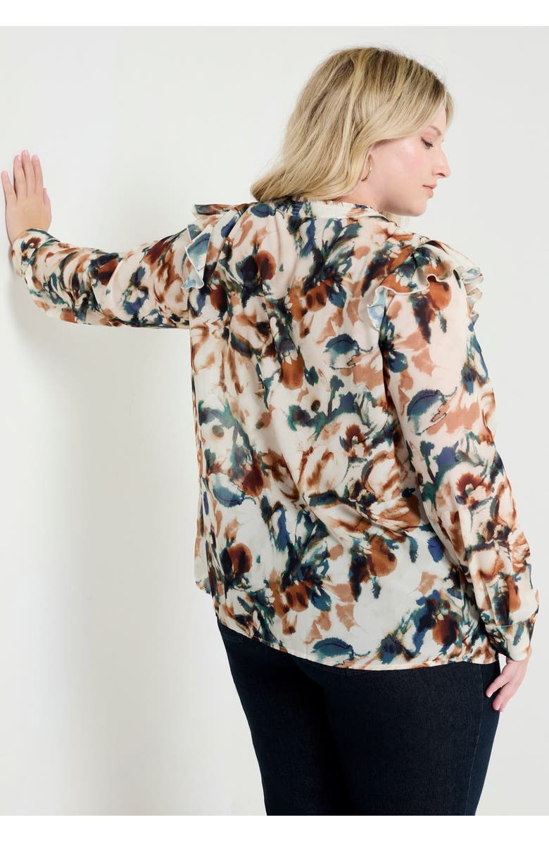 June + Vie Ruffle Button-Down Blouse, Alternate, color, Watercolor Floral
