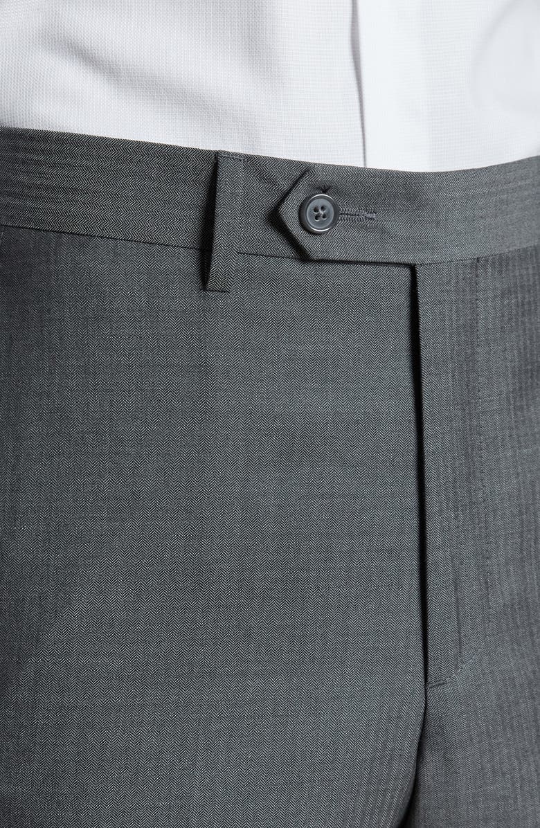 Santorelli Flat Front Wool Herringbone Dress Pants, Alternate, color, Grey