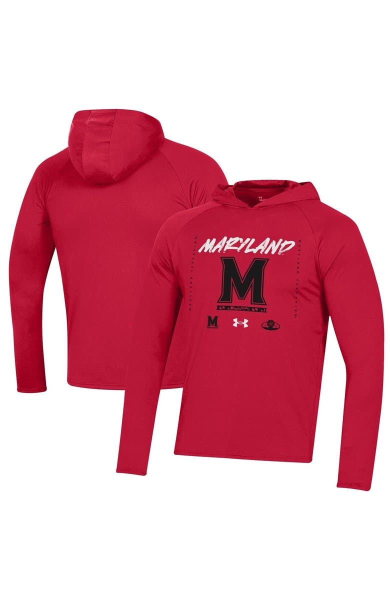 Under Armour Red Maryland Terrapins 2023 On Court Bench Shooting Long Sleeve Hoodie T-Shirt, Alternate, color, 