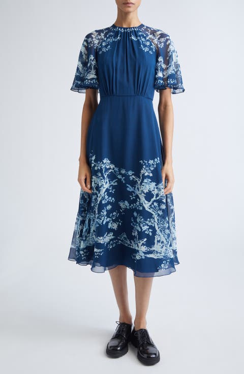 Flutter Sleeve Silk Voile Midi Dress