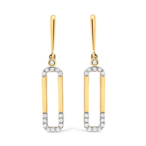 14K Yellow Gold 1/5 Cttw Diamond Paper Clip Dangle Earrings