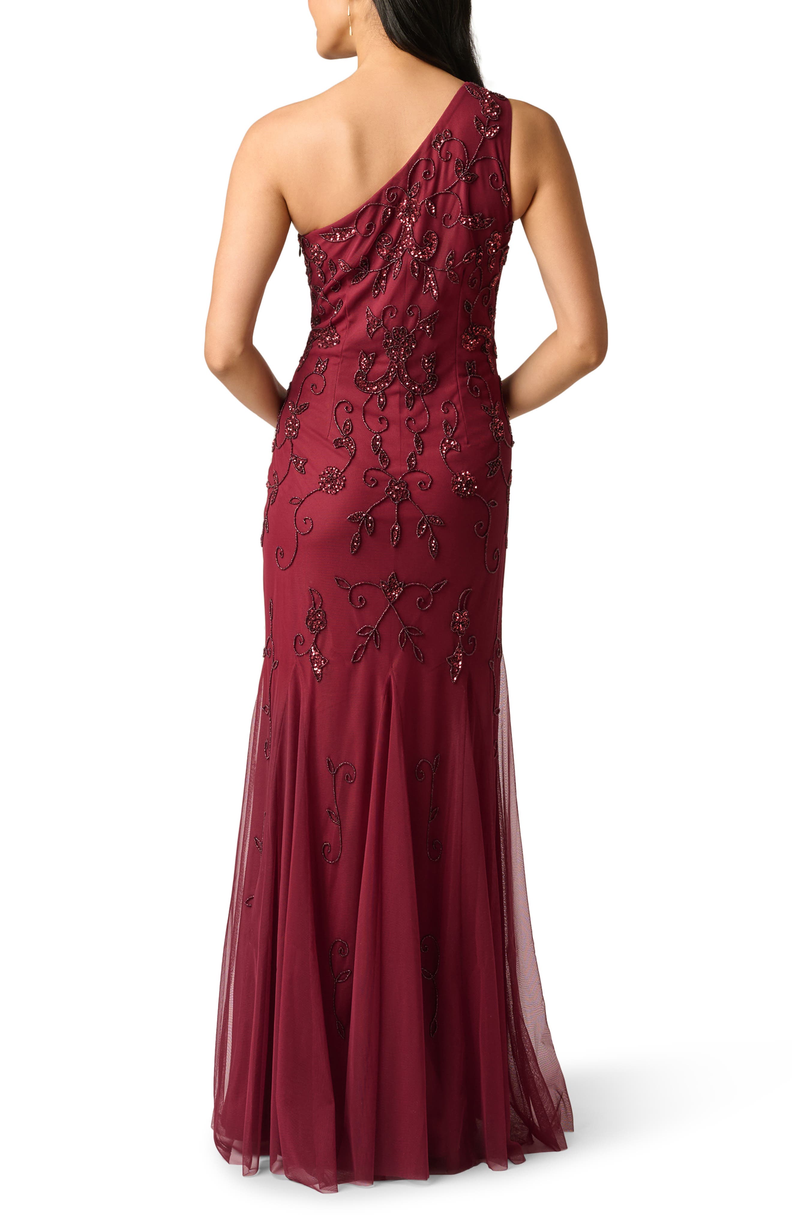 Adrianna Papell Beaded One-Shoulder Godet Gown (Women) | Nordstrom