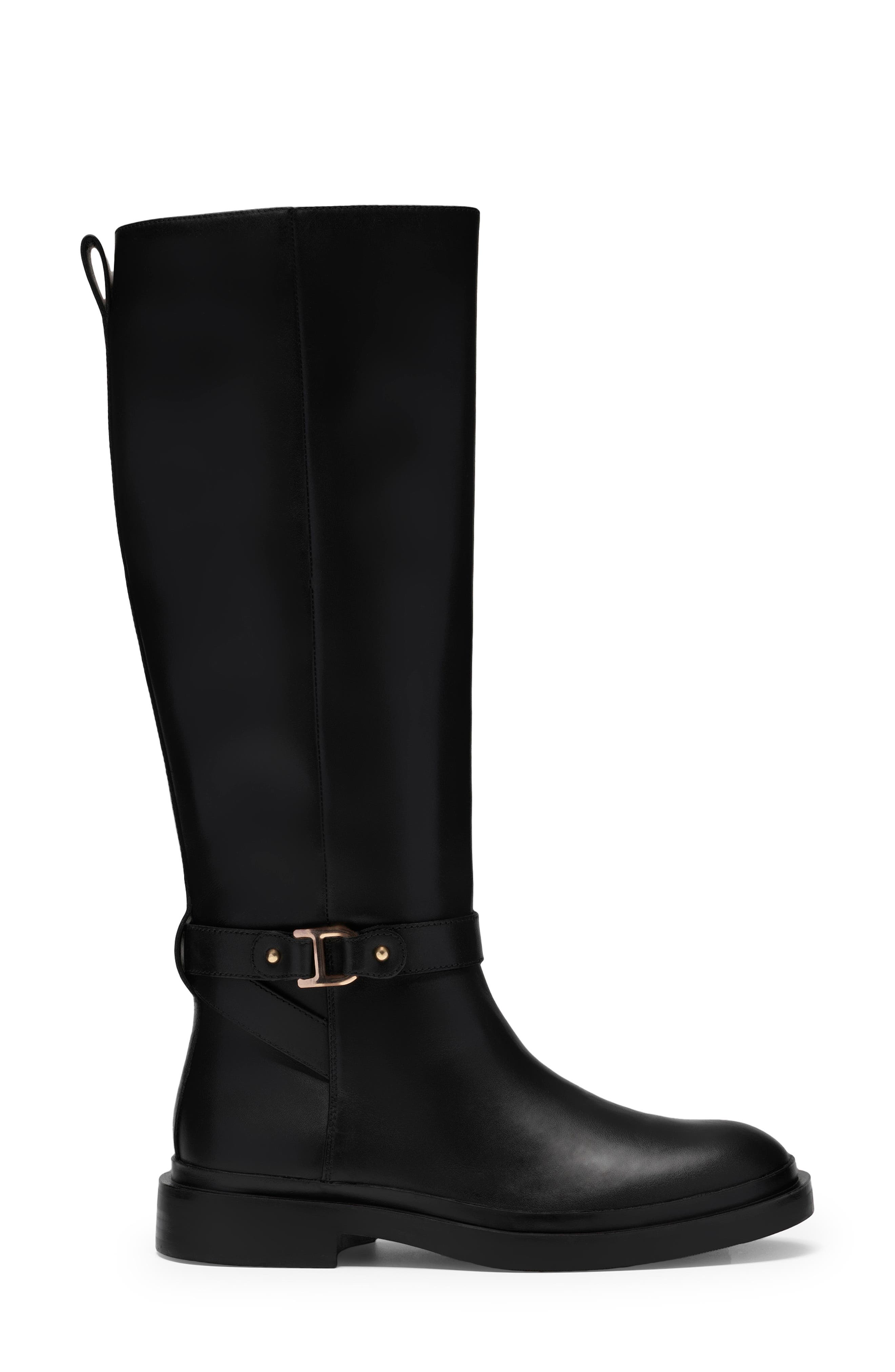 Previa Bit Knee High Leather Boot, Alternate, color, BLACK LEATHER