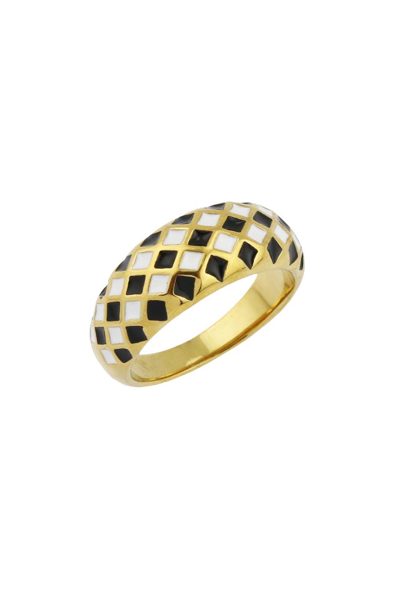 Checkered Enamel Domed Ring, Main, color, GOLD