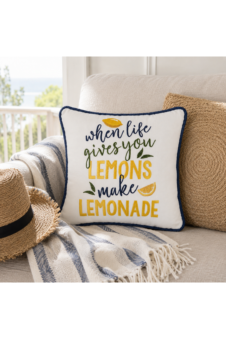 "When Life Gives You Lemons Make Lemonade" Mini Accent Pillow 10" x 10", Alternate, color, White
