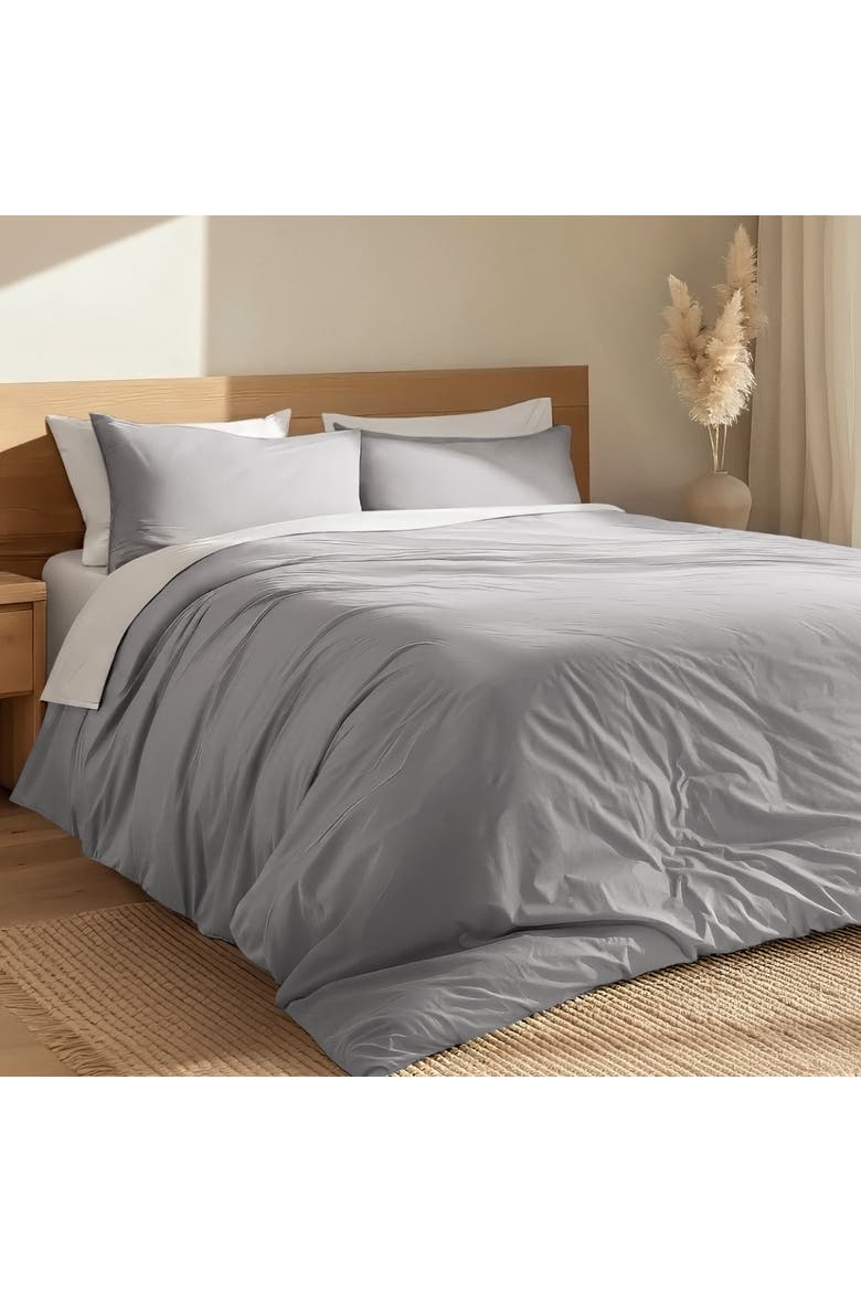 100% Organic Cotton Percale Duvet Cover and Sham Set, Alternate, color, Light Grey