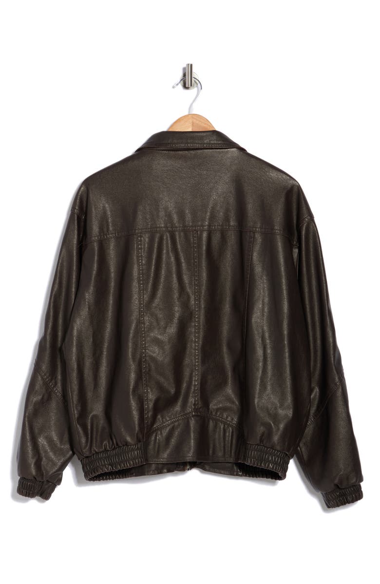 Vigoss Washed Faux Leather Dad Bomber Jacket, Alternate, color, Chocolate
