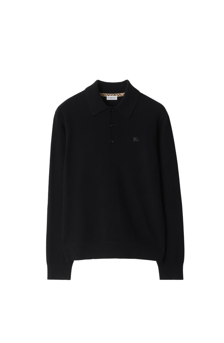 Burberry Long-sleeve Cashmere Blend Polo Shirt, Alternate, color, Black