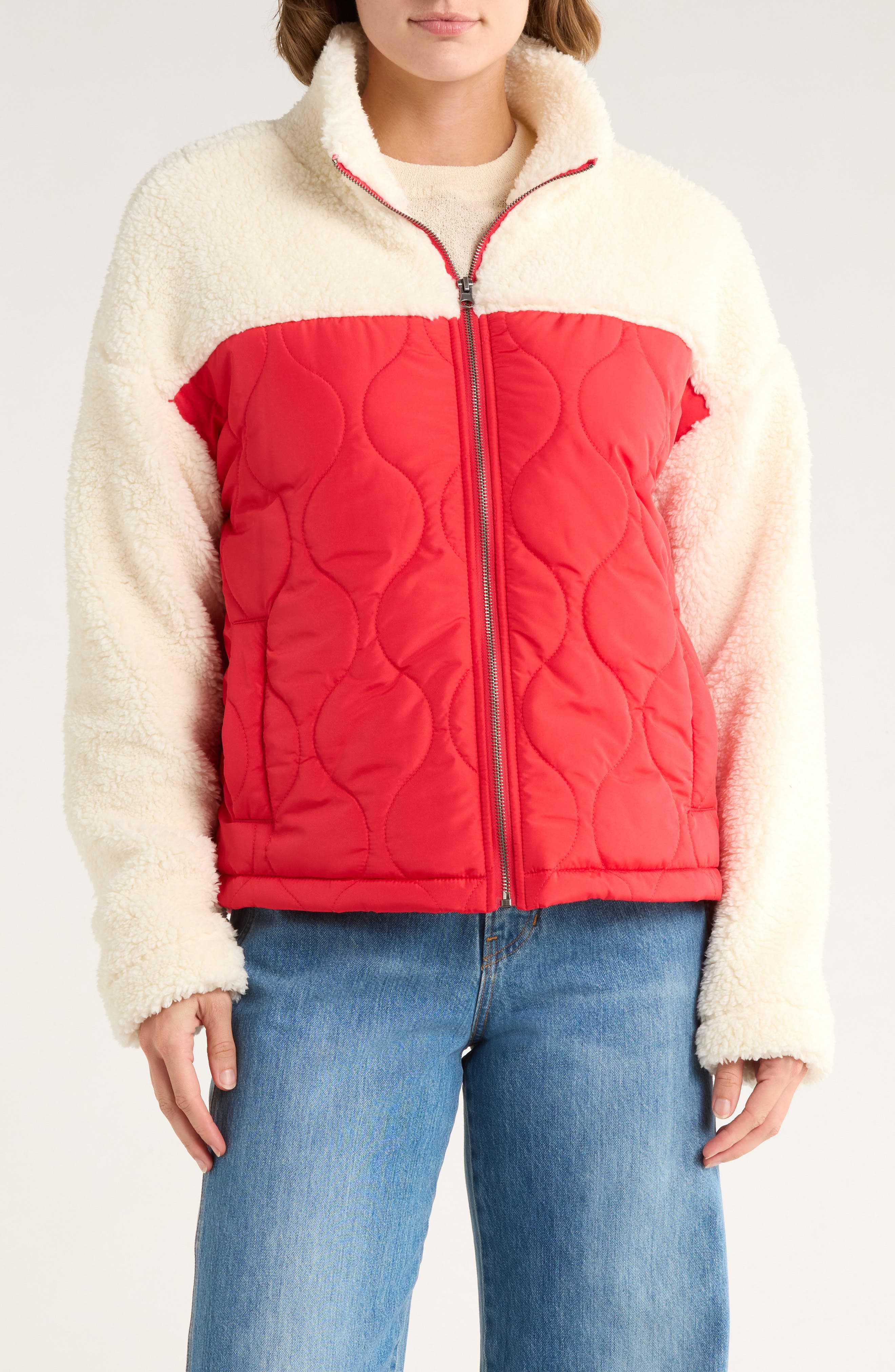 Thread &amp; Supply Mixed Media Fleece &amp; Quilted Panel Zip Jacket