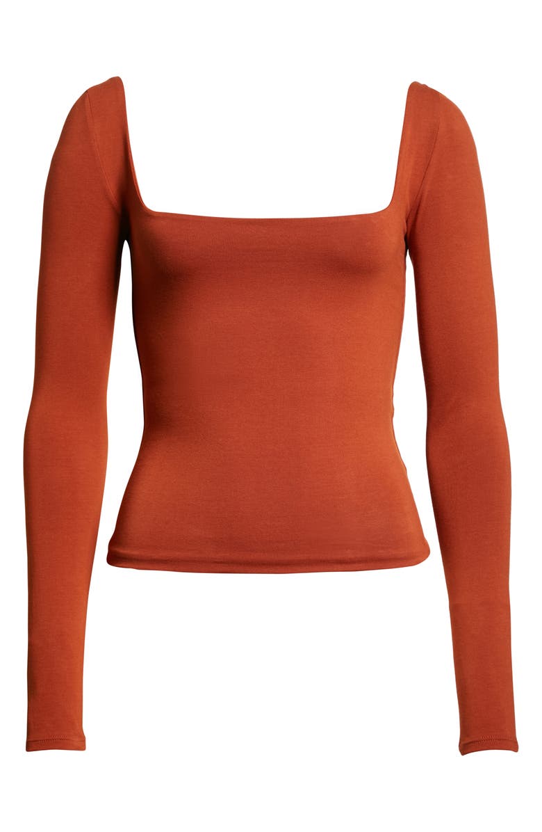 Vince Square Neck Long Sleeve Stretch Cotton Knit Top, Alternate, color, Rust Amber