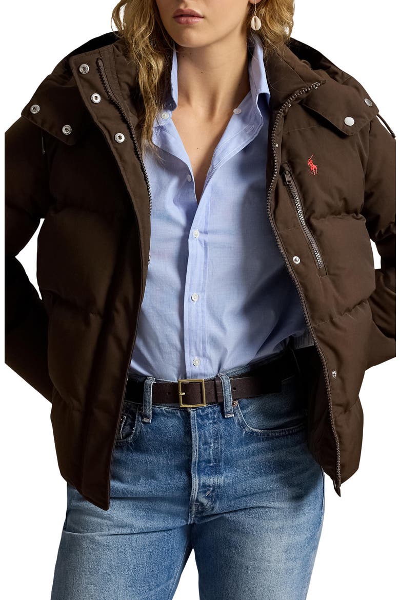 Water Resistant 750 Fill Power Down Puffer Jacket with Removable Hood, Main, color, DARK BEECH