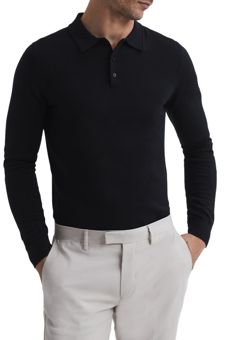 Trafford Long Sleeve Wool Polo Sweater, Main, color, BLACK