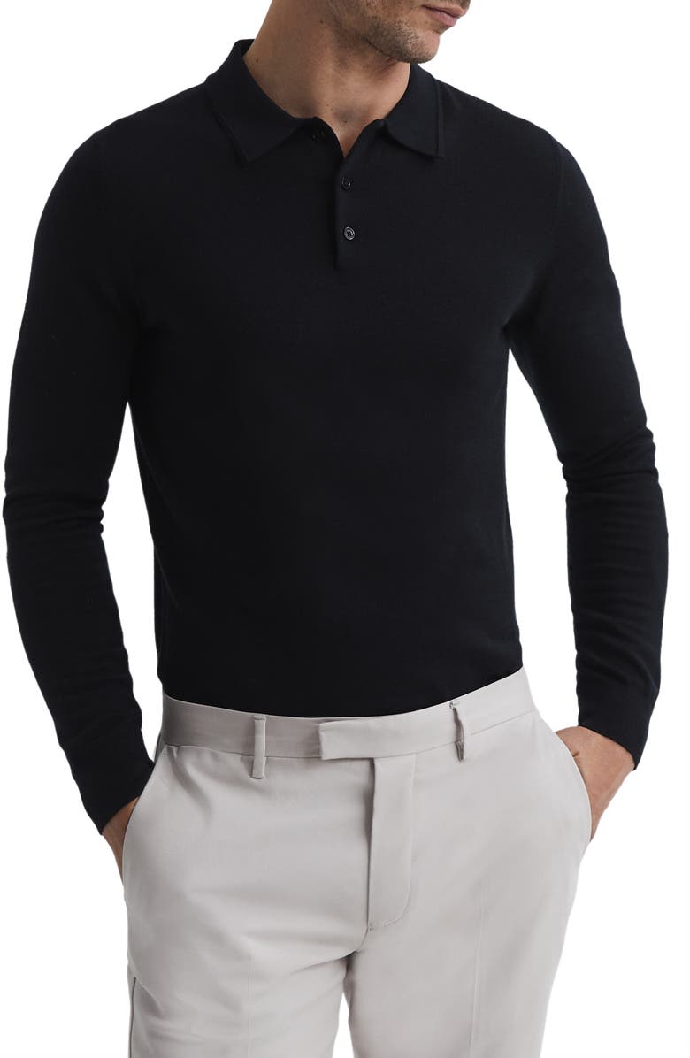 Reiss Trafford Long Sleeve Wool Polo Sweater, Main, color, Black