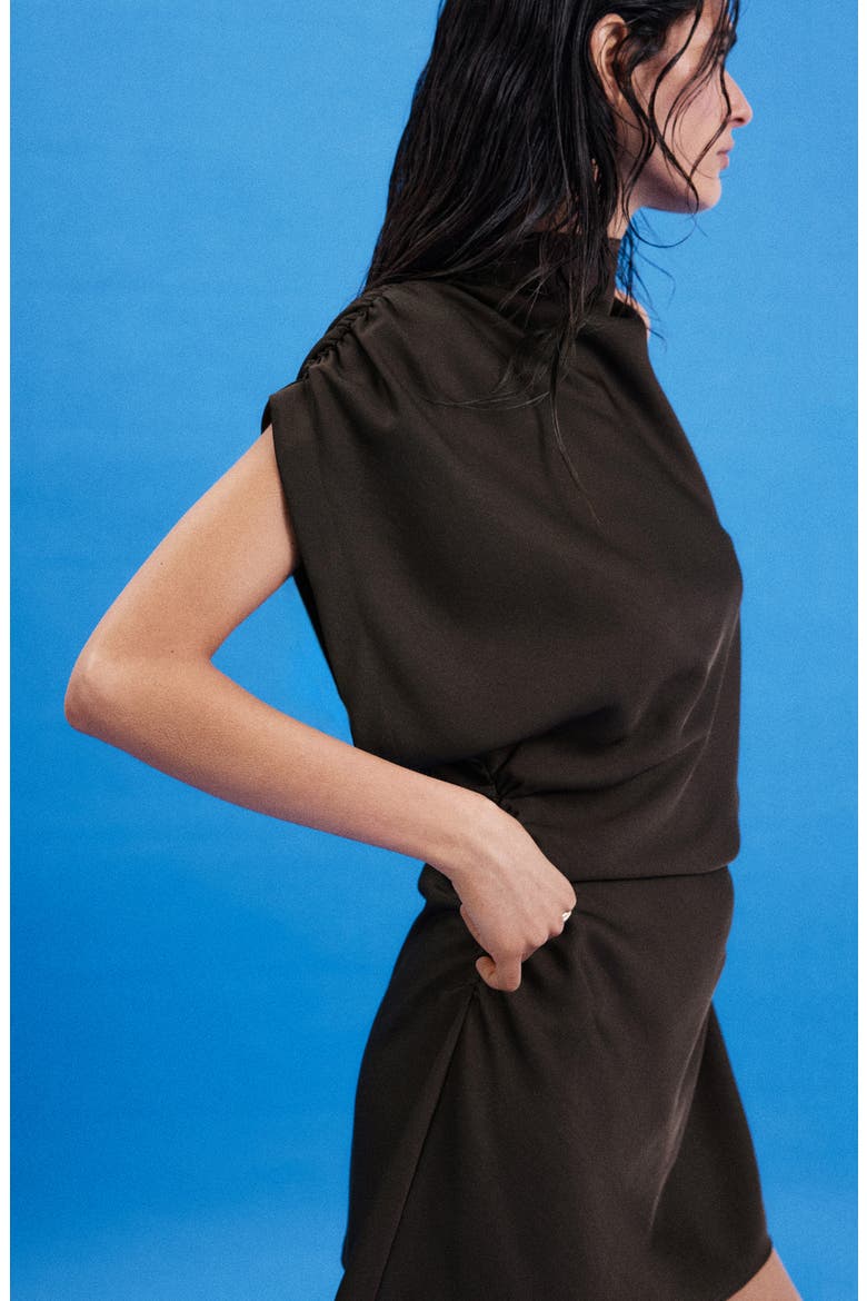 Side Ruched Asymmetric Dress, Alternate, color, BROWN