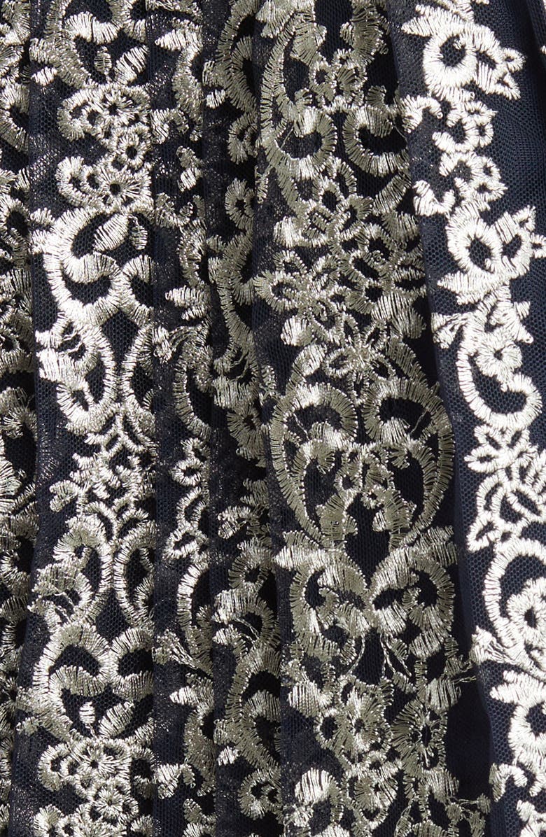 Marchesa Notte Metallic Embroidery Tiered Gown, Alternate, color,