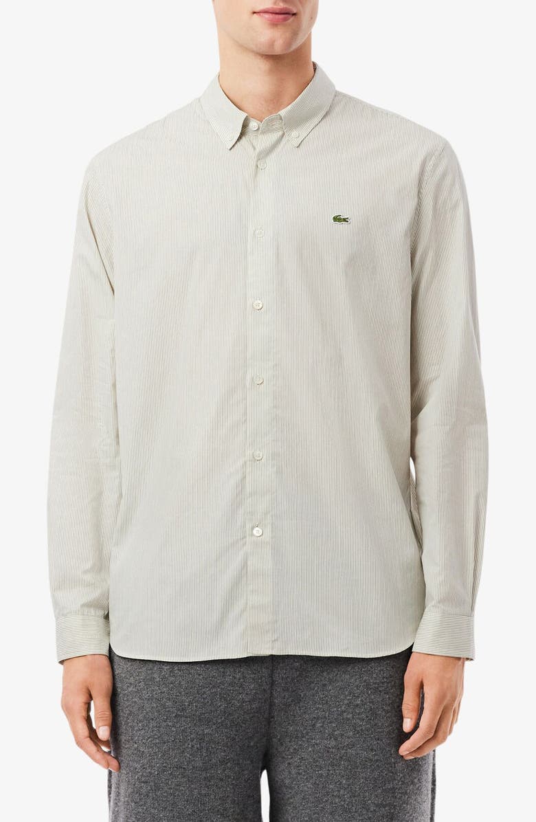 Lacoste Stripe Cotton Button-Down Shirt, Main, color, Lapland/ Sinople