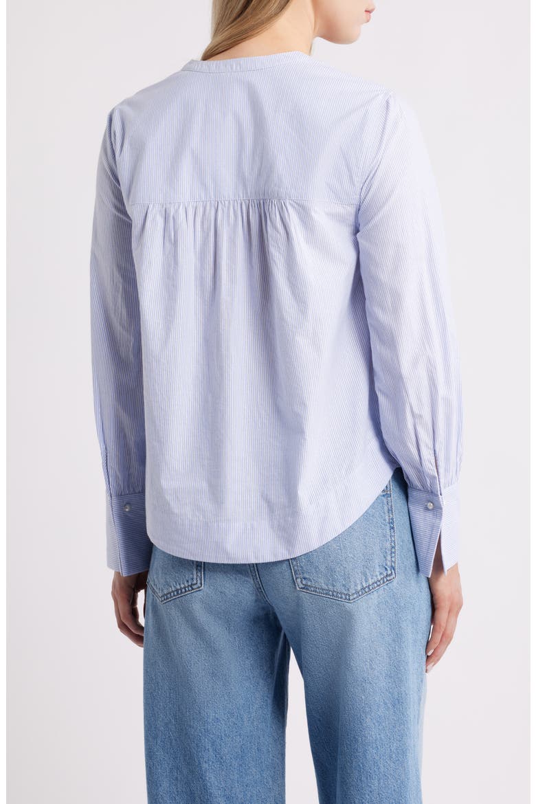 Metallic Pinstripe Cotton Blend Button-Up Shirt, Alternate, color, BLUE- WHITE SILVER STRIPE