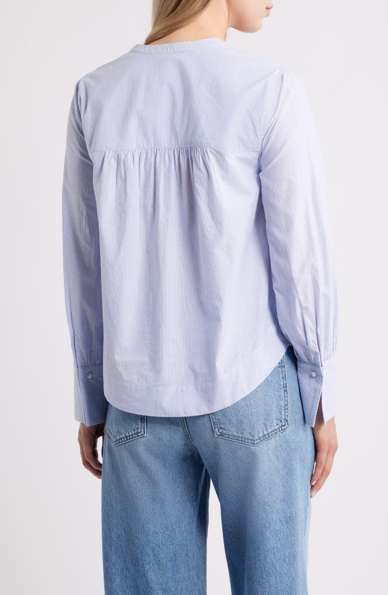 Caslon<sup>®</sup> Metallic Pinstripe Cotton Blend Button-Up Shirt, Alternate, color, Blue- White Silver Stripe