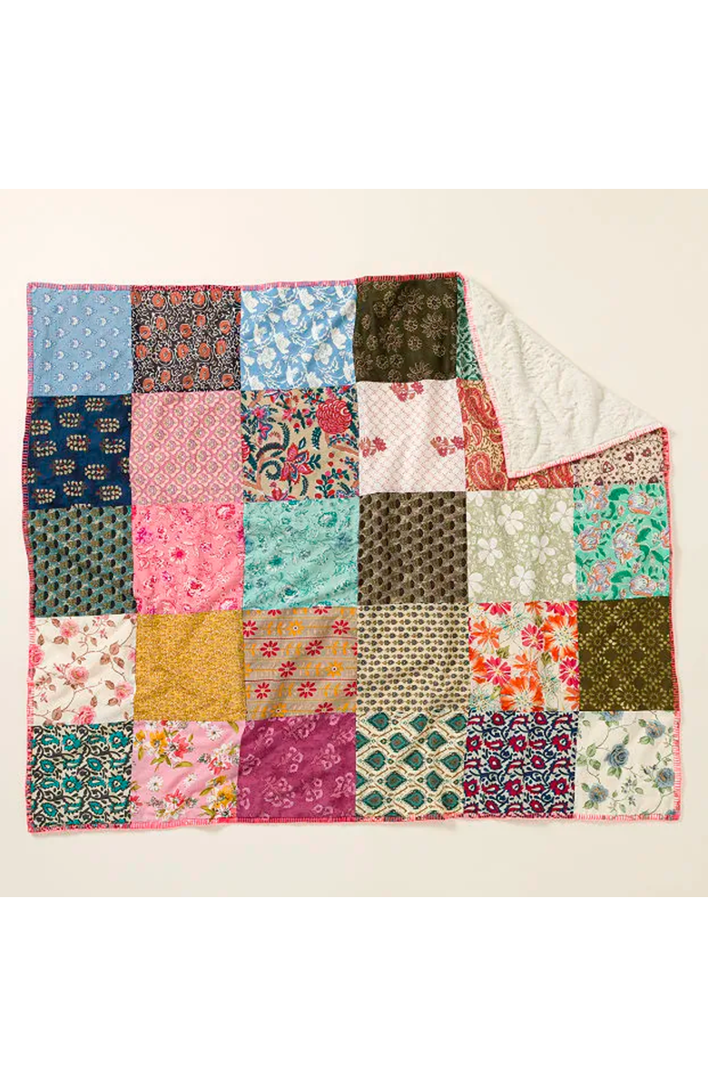 Uncommon Goods Repurposed Sari Plush Backed Blanket, Alternate, color, Multi-Colored Patchwork