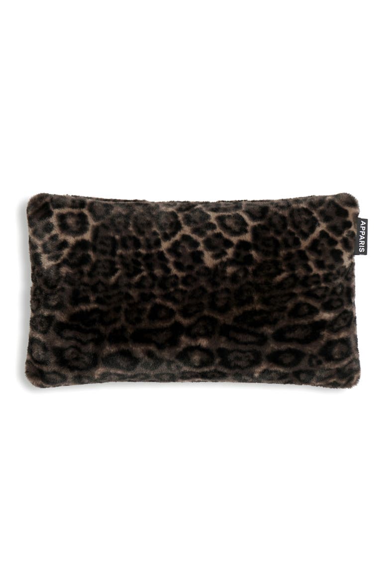 Cicly Leopard Faux Fur Accent Pillow, Main, color, DARK LEOPARD