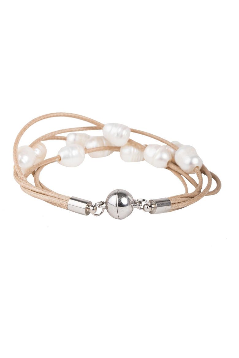 Pearl & Leather Strand Bracelet, Alternate, color, TAUPE