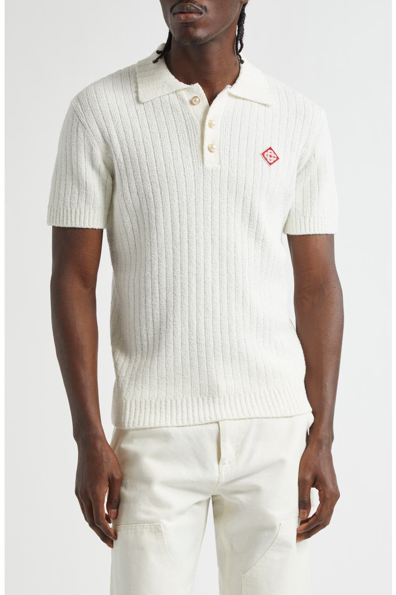 Bouclé Rib Polo, Main, color, WHITE