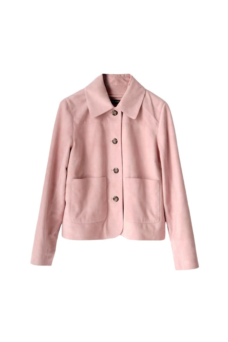 Suede Jacket with Classic Collar & Button-Front Pockets, Alternate, color, Light Pink