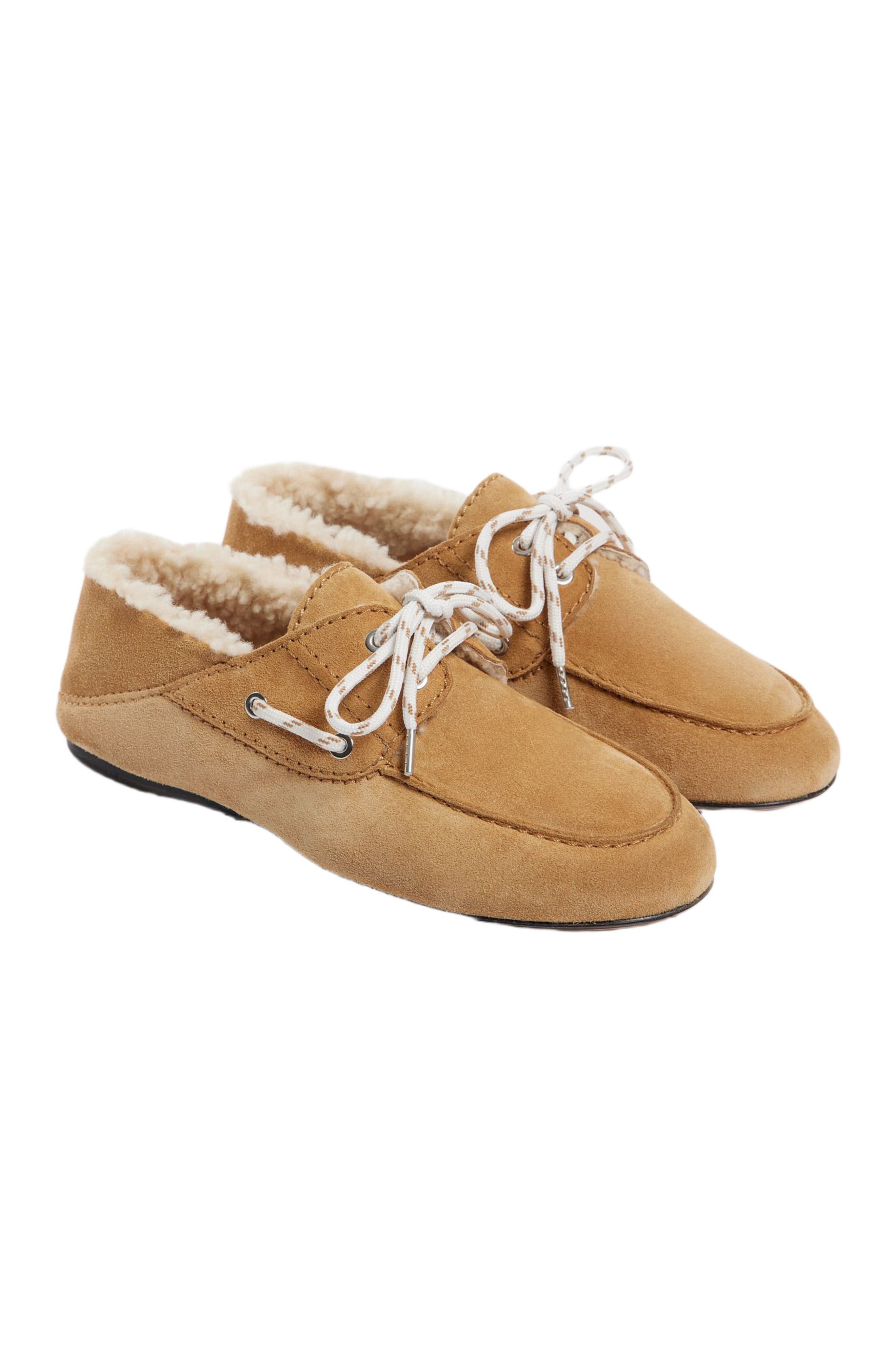 Shearling boat shoes, Alternate, color, Camel
