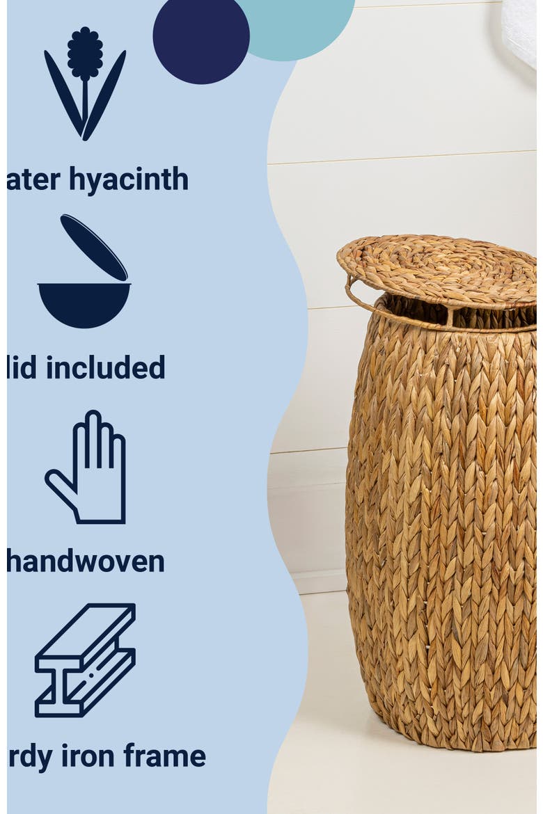 Colt Coastal Bohemian Handwoven Hyacinth Barrel Storage Stool with Lid, Alternate, color, Natural