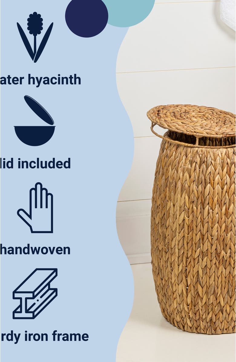 HAPPIMESS Colt Coastal Bohemian Handwoven Hyacinth Barrel Storage Stool with Lid, Alternate, color, 