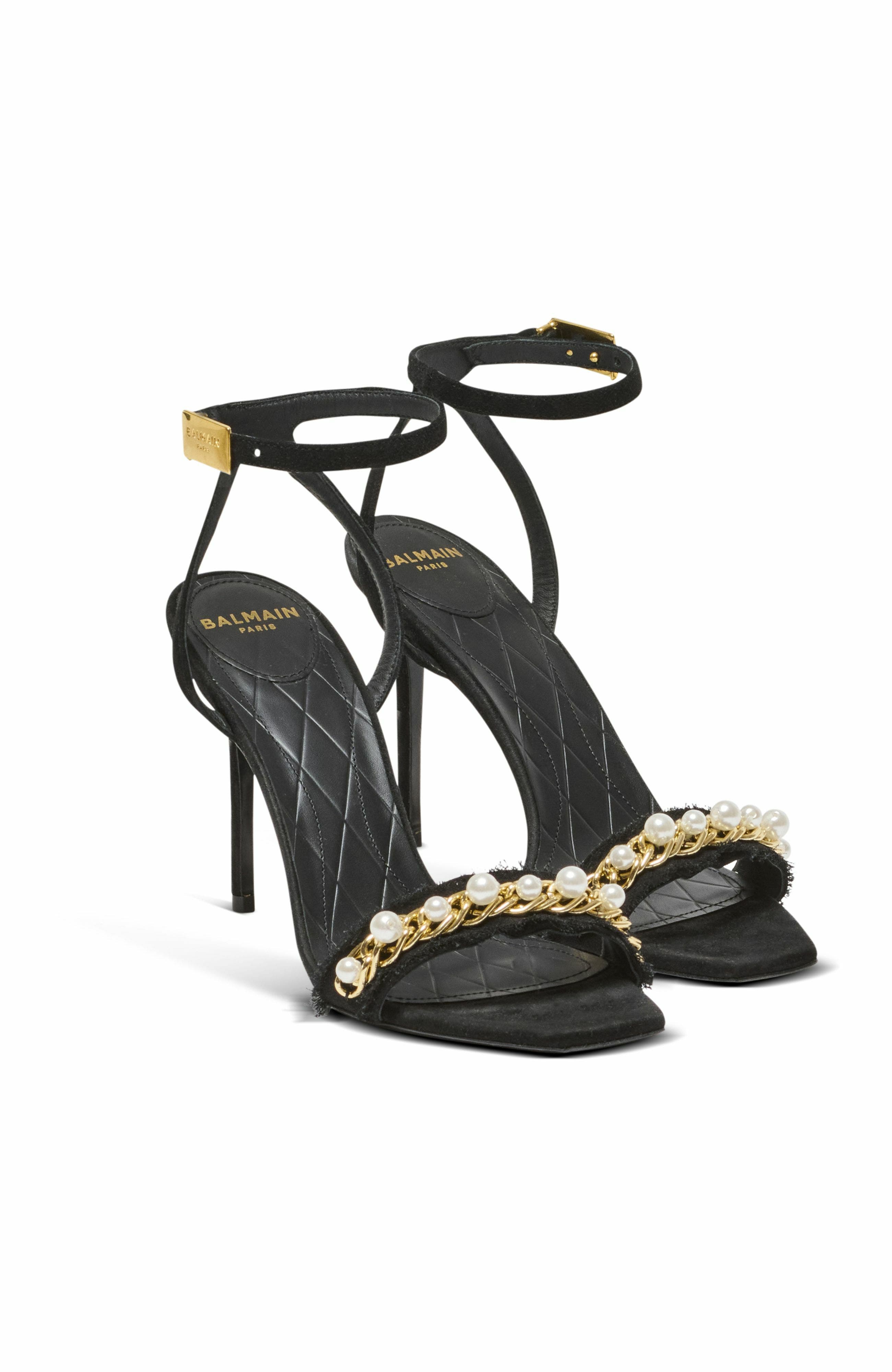 Balmain Pb Sandals In Suede Leather, Alternate, color, Black