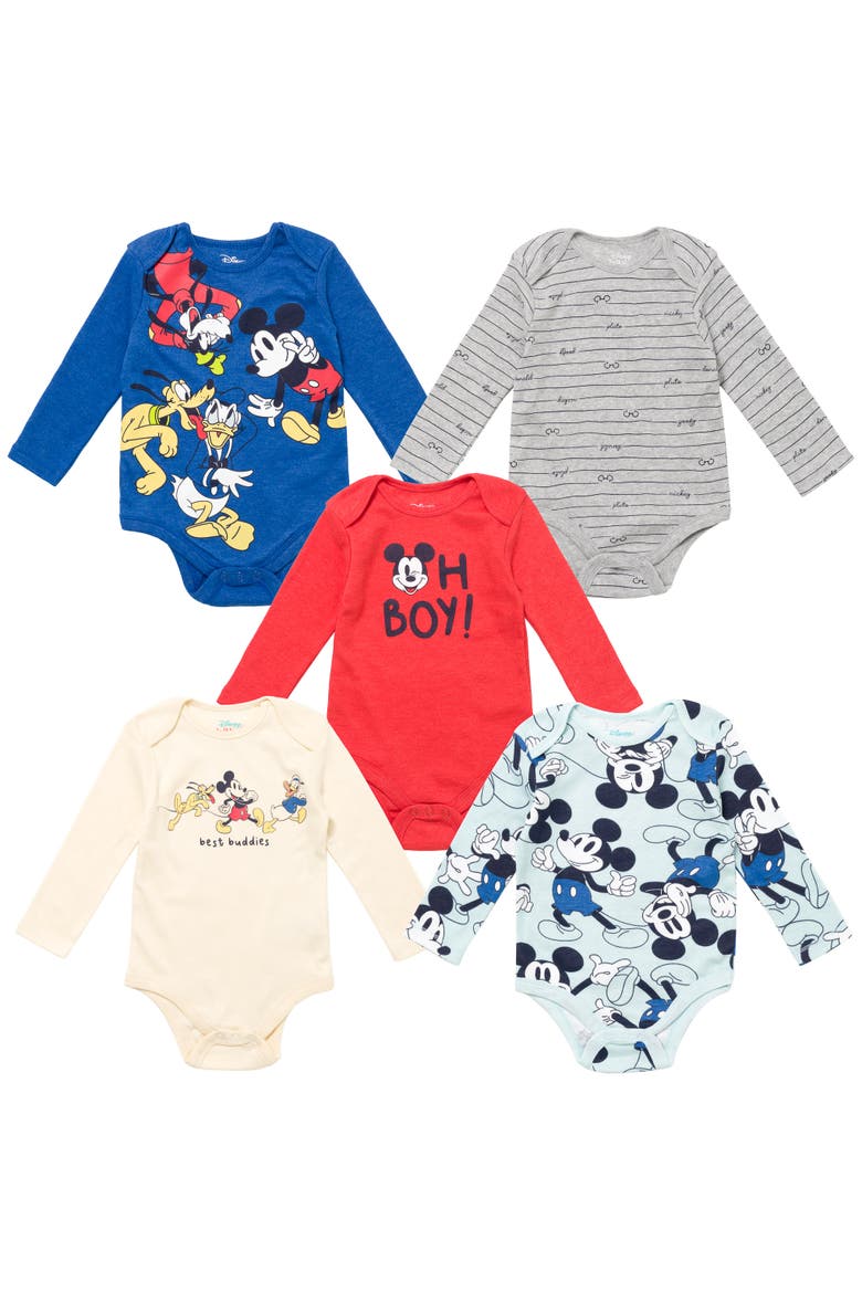 Mickey Mouse 5-Pack One Piece Bodysuits, Main, color, Mickey Blue