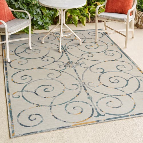 JONATHAN Y JONATHAN Y DANAE CLASSIC COTTAGE FILIGREE SCROLL REVERSIBLE MACHINE-WASHABLE INDOOR/OUTDOOR AREA RUG