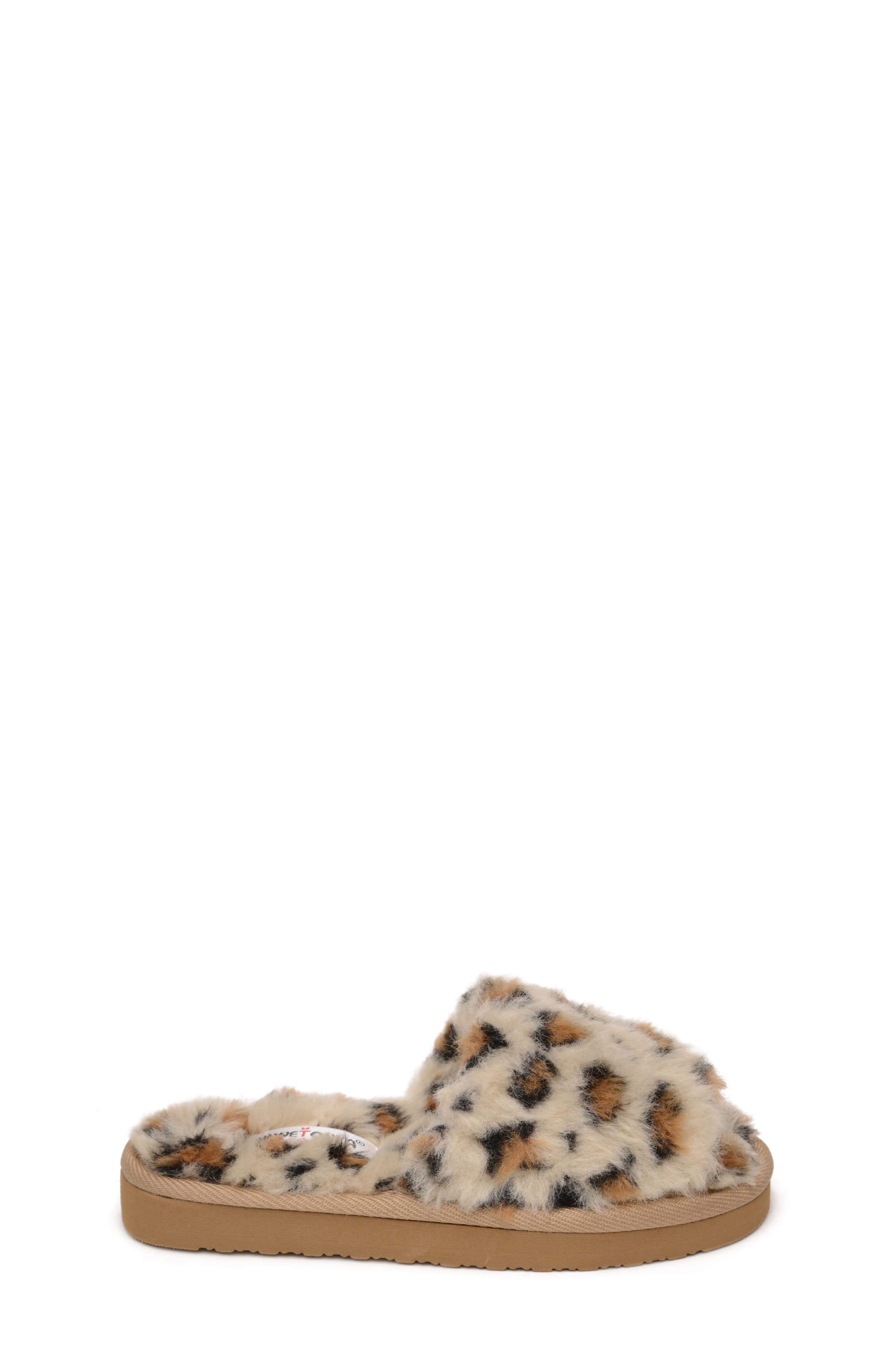 Lyla Faux Fur Slide Slipper, Alternate, color, CREAM LEOPARD PRINT
