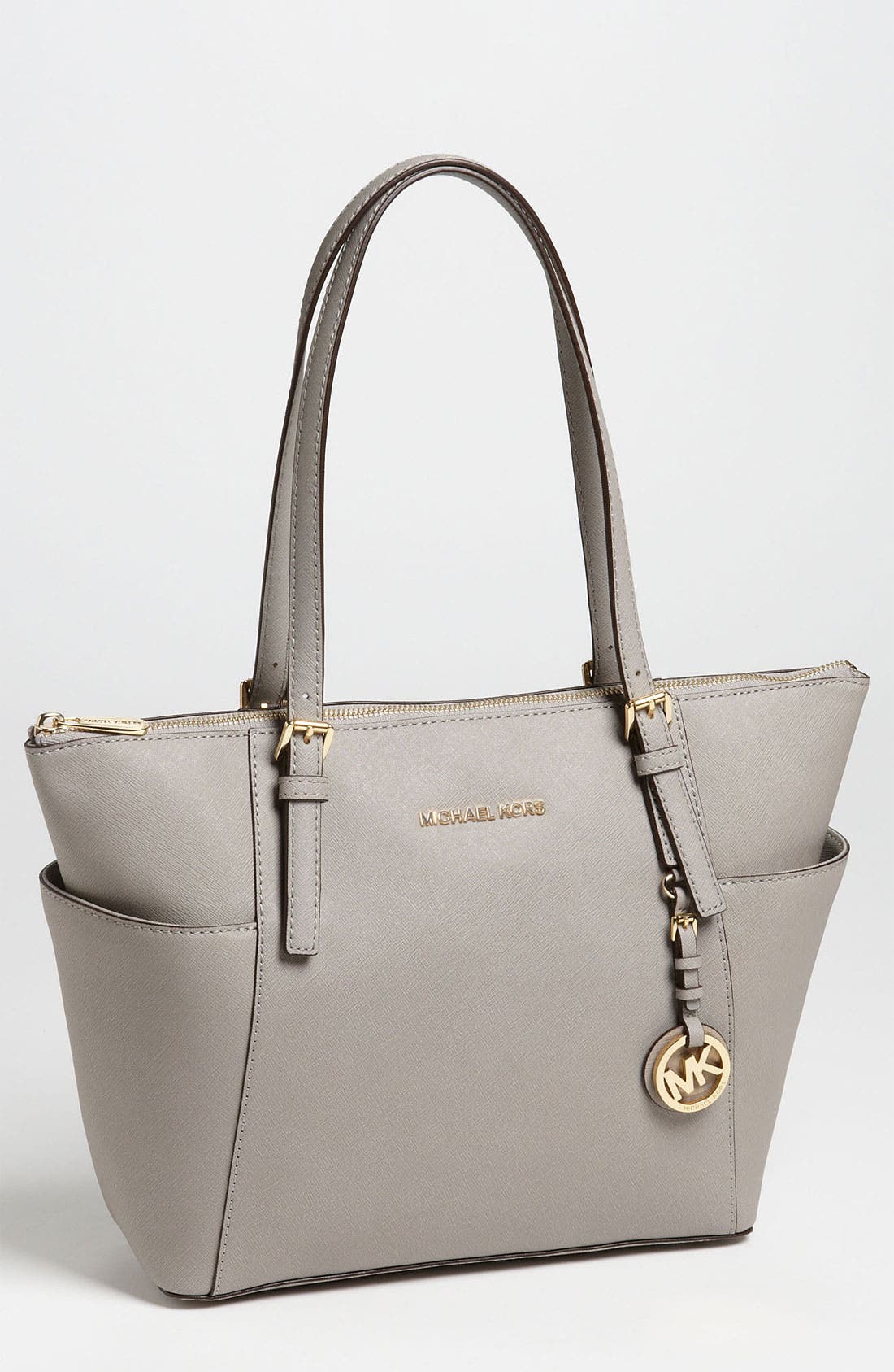 'Jet Set' Leather Tote, Main, color, PEARL GREY