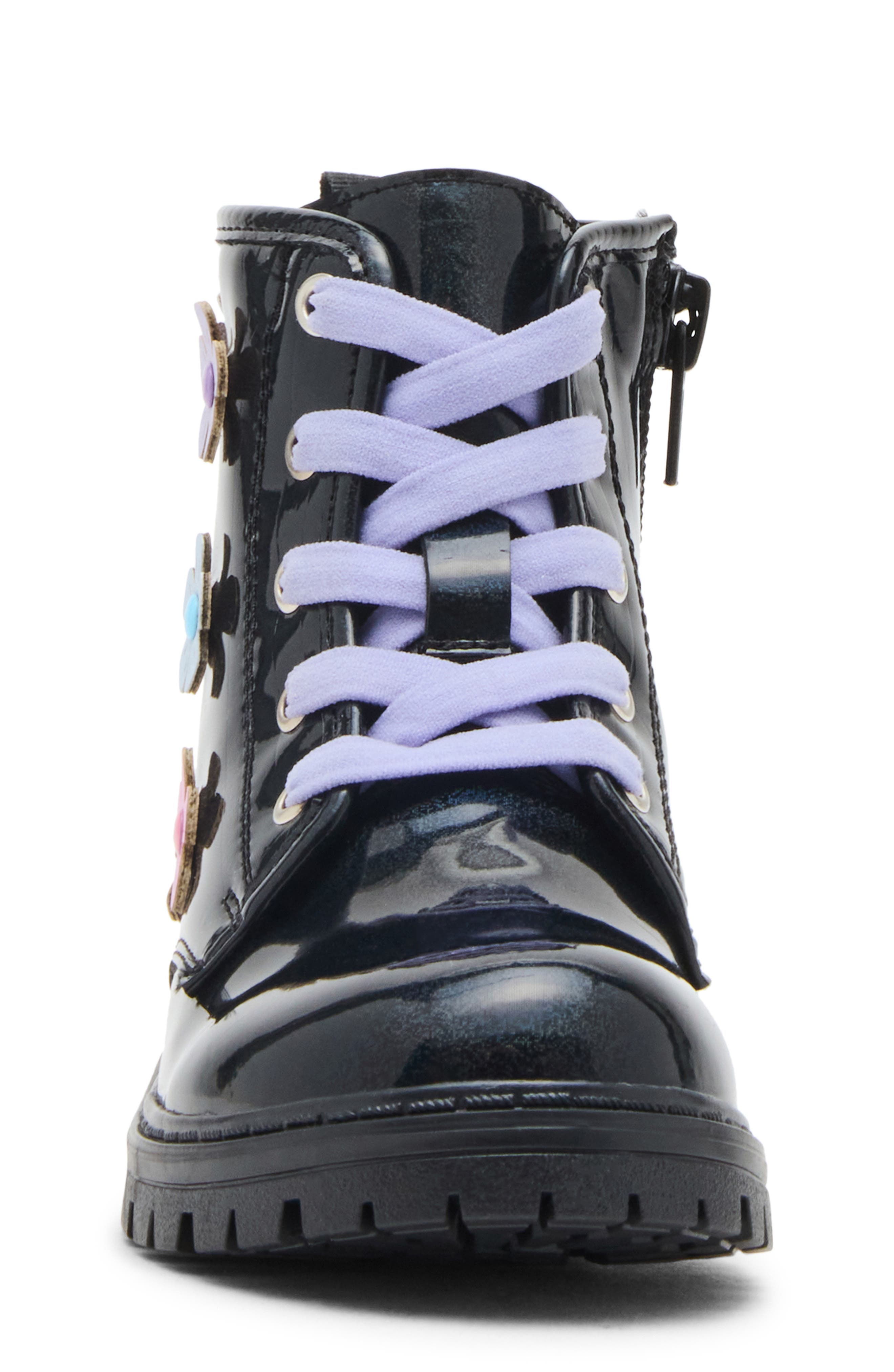 Steve Madden Kids' Fritz Floral Lace-Up Boot, Alternate, color, Black