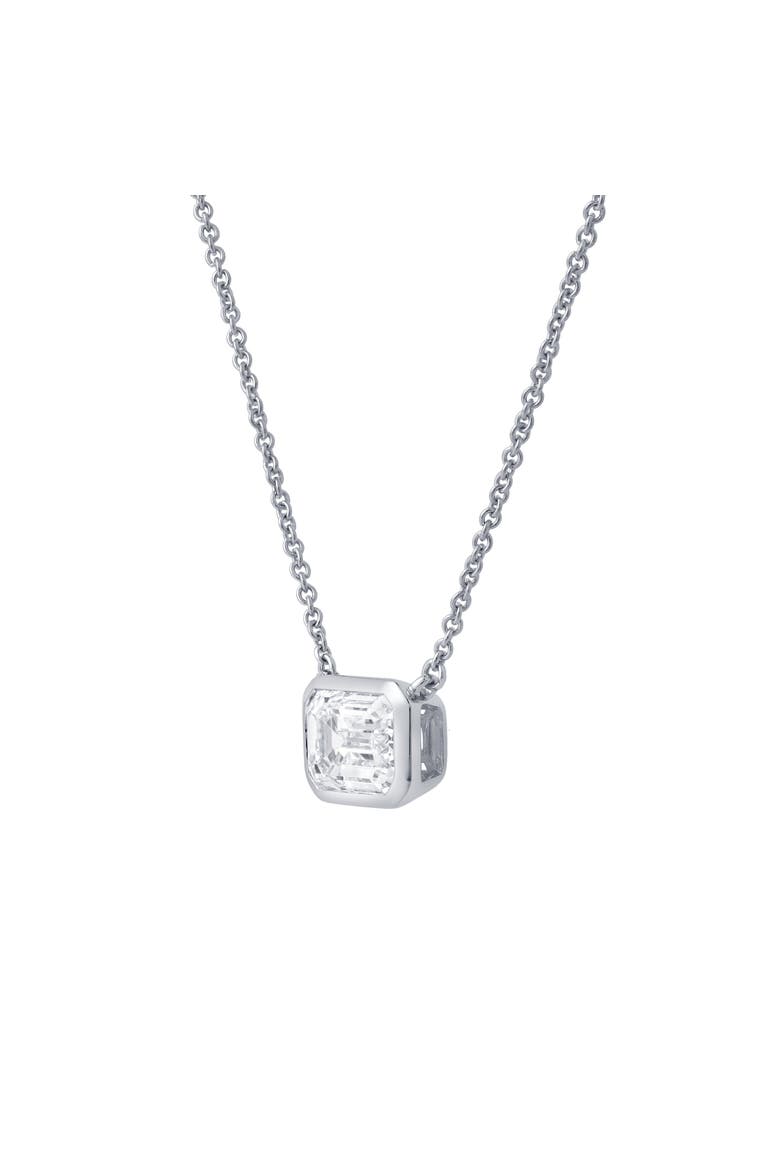 Glinda Emerald East West 14K Gold Lab Grown Diamond Bezel Necklace - 1.50 ct, Alternate, color, 14K White Gold