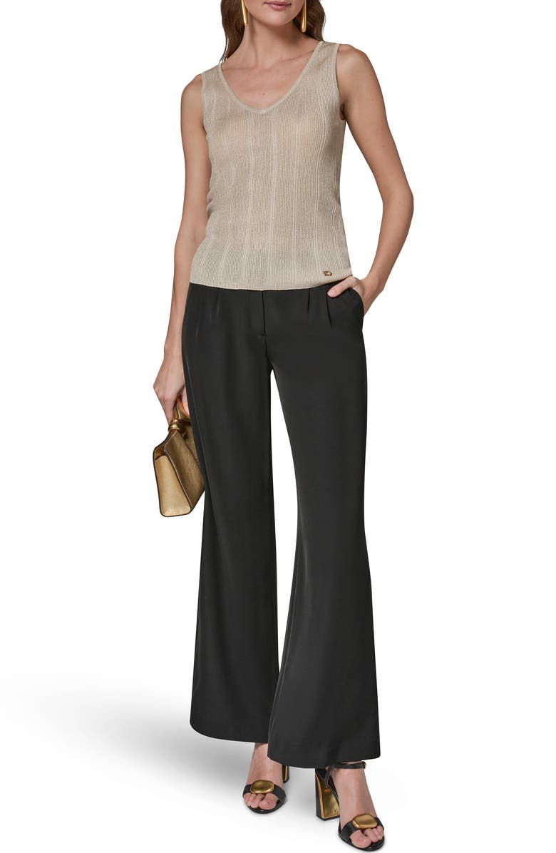 Donna Karan New York Metallic V-Neck Rib Sweater Tank, Alternate, color, Light Gold