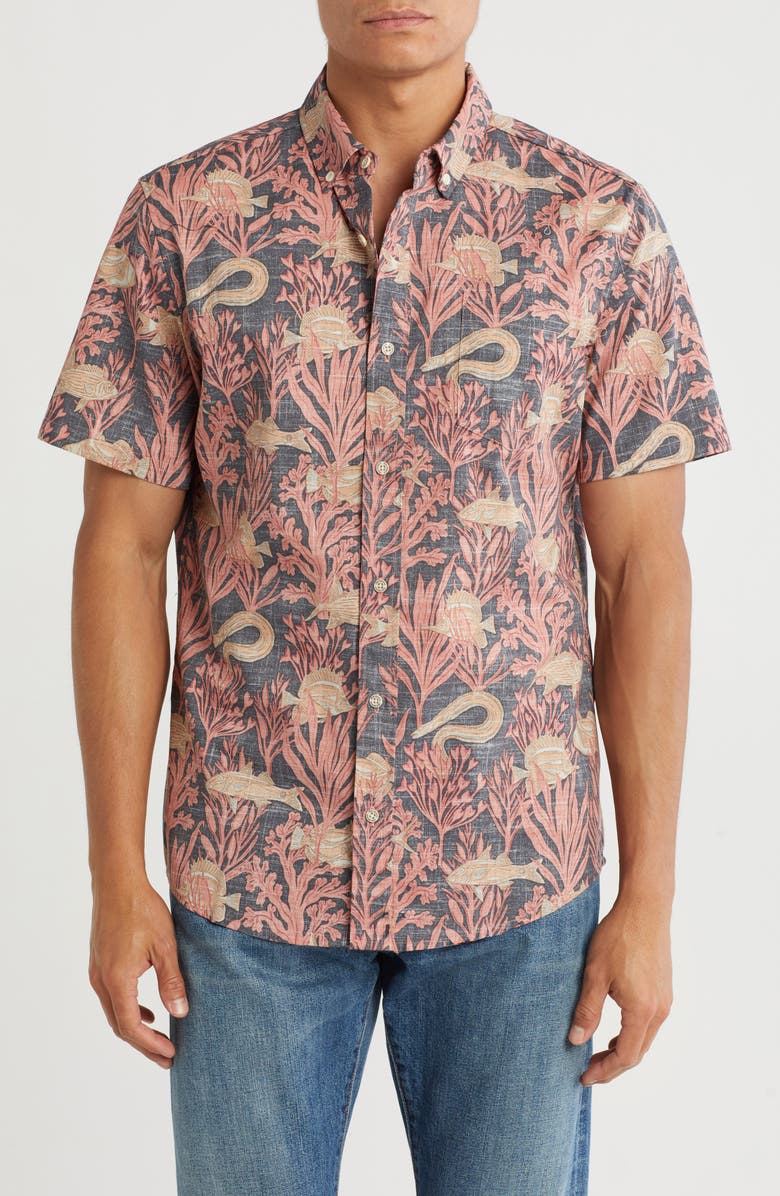 Reyn Spooner Aloha Kai Tailored Fit Short Sleeve Button-Down Shirt, Main, color, Nightshade