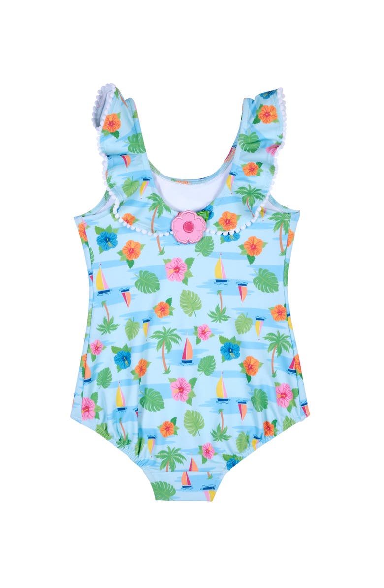 Florence Eiseman Tropical Print Ruffle Neck Swimsuit, Alternate, color, Multi