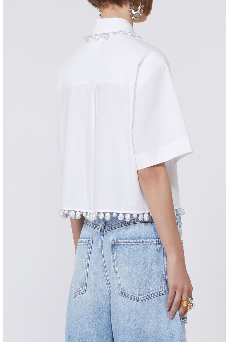 Faux Pearl Embellished Boxy Cotton Poplin Button-Up Shirt, Alternate, color, OPTICAL WHITE