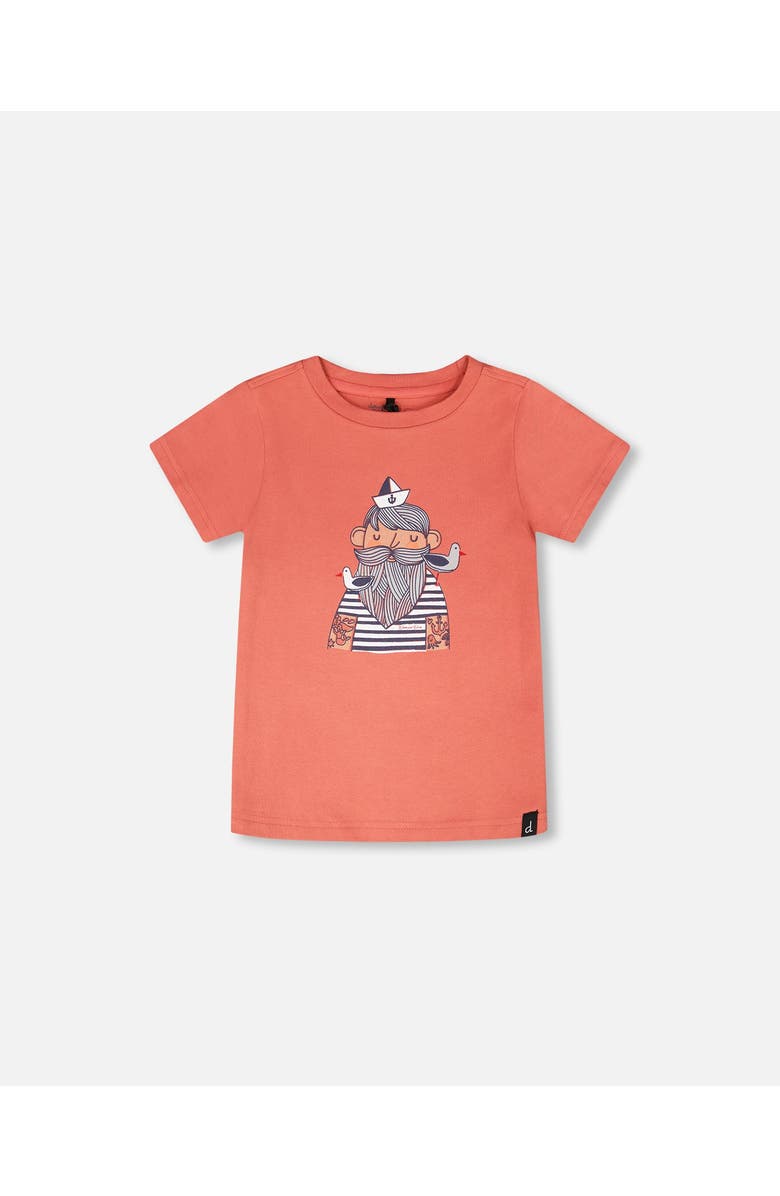 Deux par Deux Organic Cotton Sailor Graphic Short Sleeve T-Shirt, Main, color, Brick