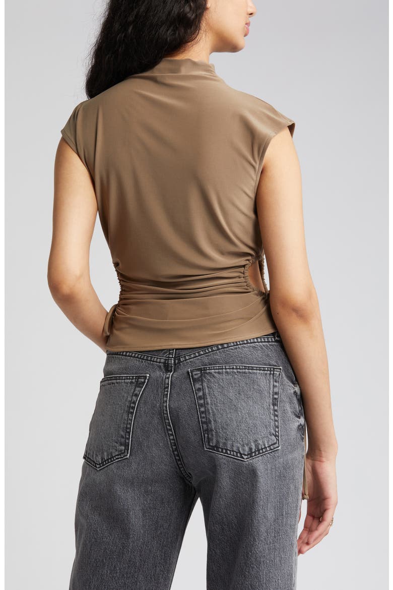 Ruched Cutout Mock Neck Top, Alternate, color, BROWN WALNUT