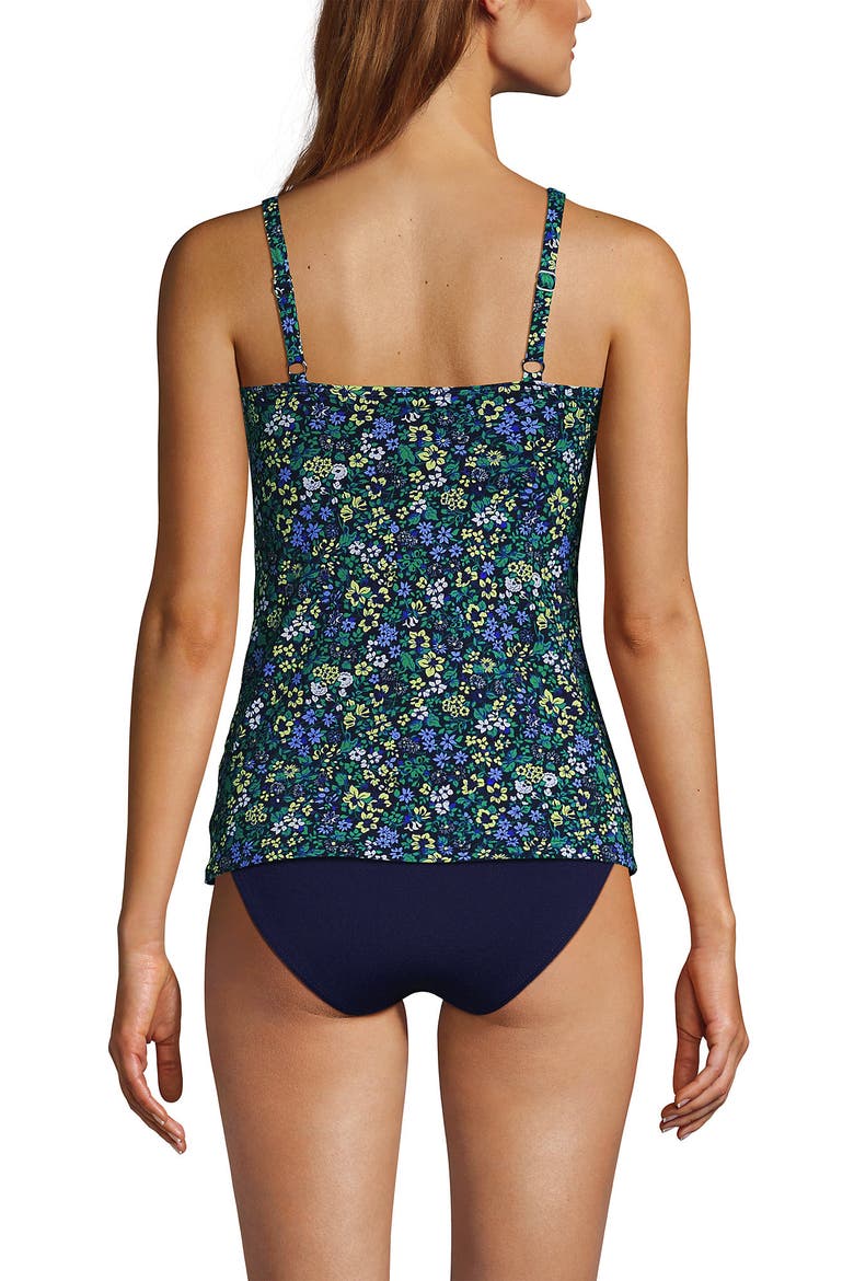 D-Cup V-Neck Wrap Underwire Tankini Swimsuit Top, Alternate, color, Deep Sea/White Media Stripes