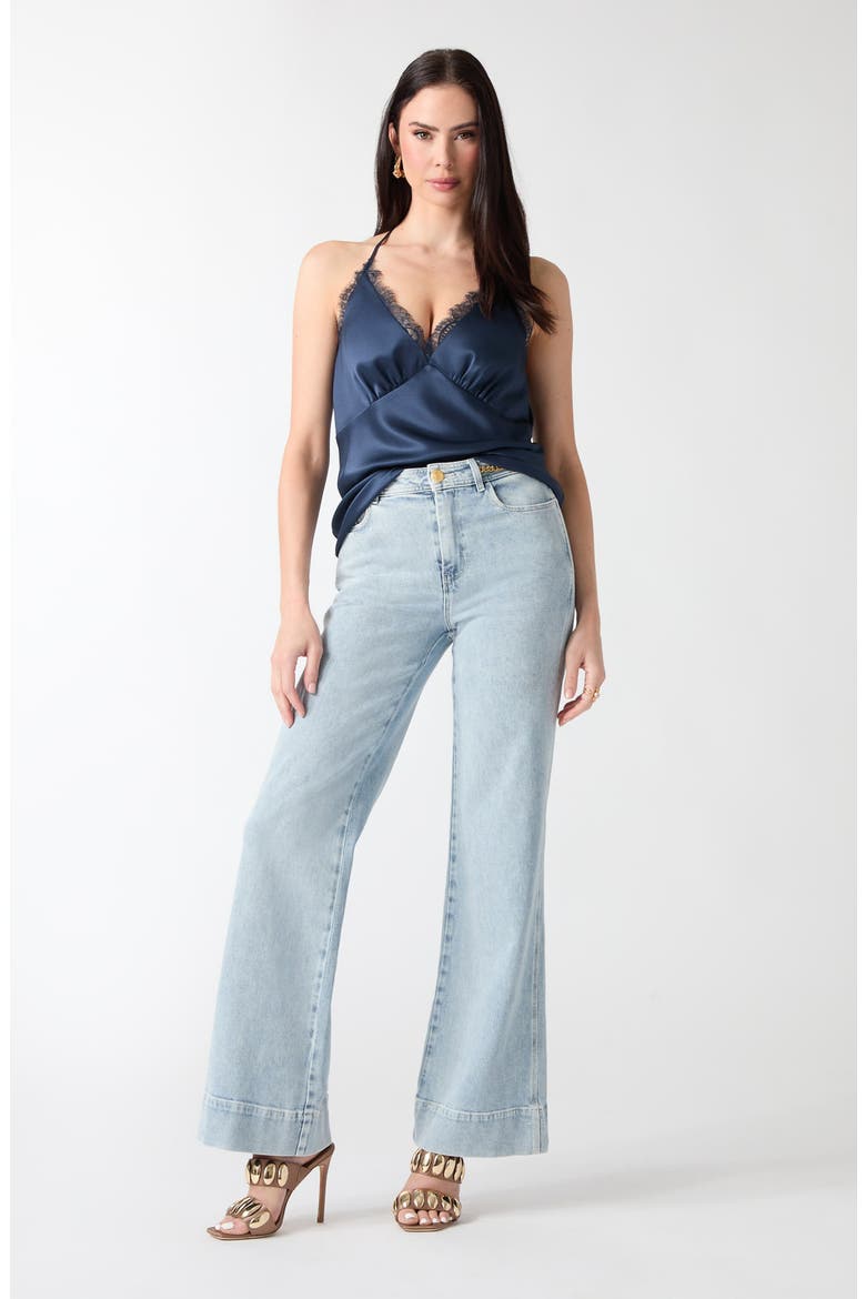 Atena Lace Trim Satin Top, Alternate, color, A71W-TURQU