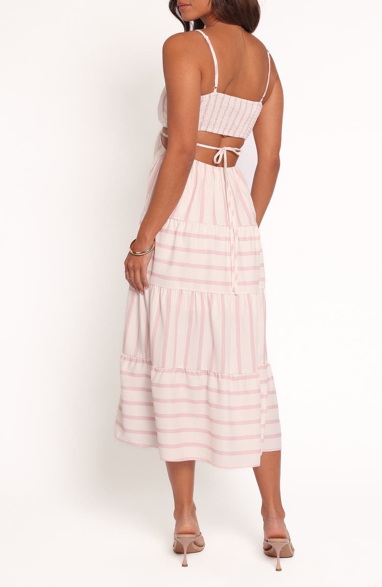 Petal & Pup Evelin Stripe Cutout Midi Dress, Alternate, color, Pink Stripe