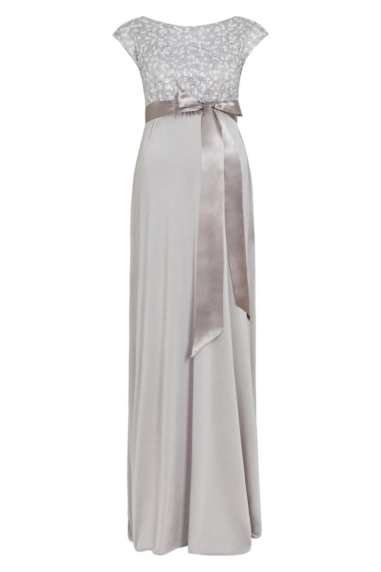 Mia Lace & Jersey Maternity Gown, Alternate, color, SILVER